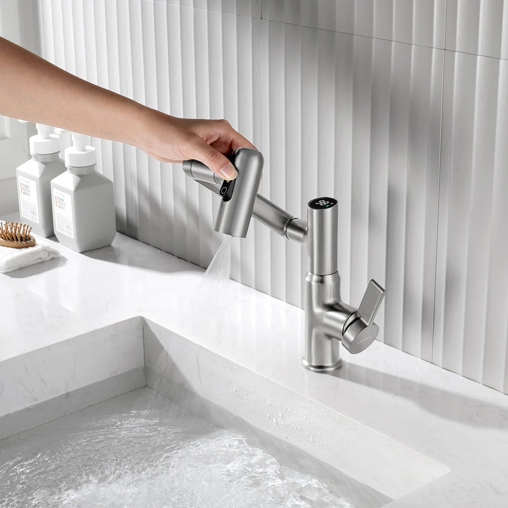 Single-Hole Rotating Faucet with Digital Temperature Display – Modern Design for Precise Water Control
