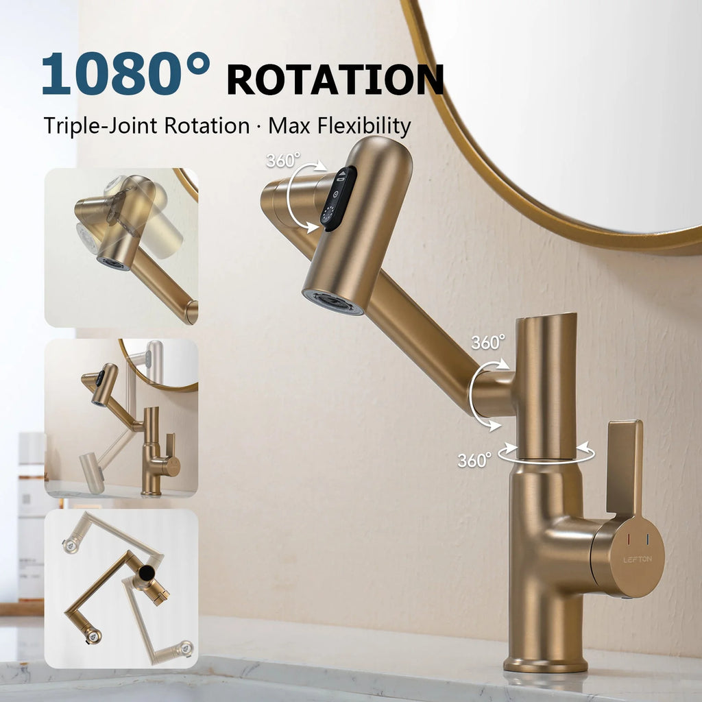 Single-Hole Rotating Faucet with Digital Temperature Display – Modern Design for Precise Water Control