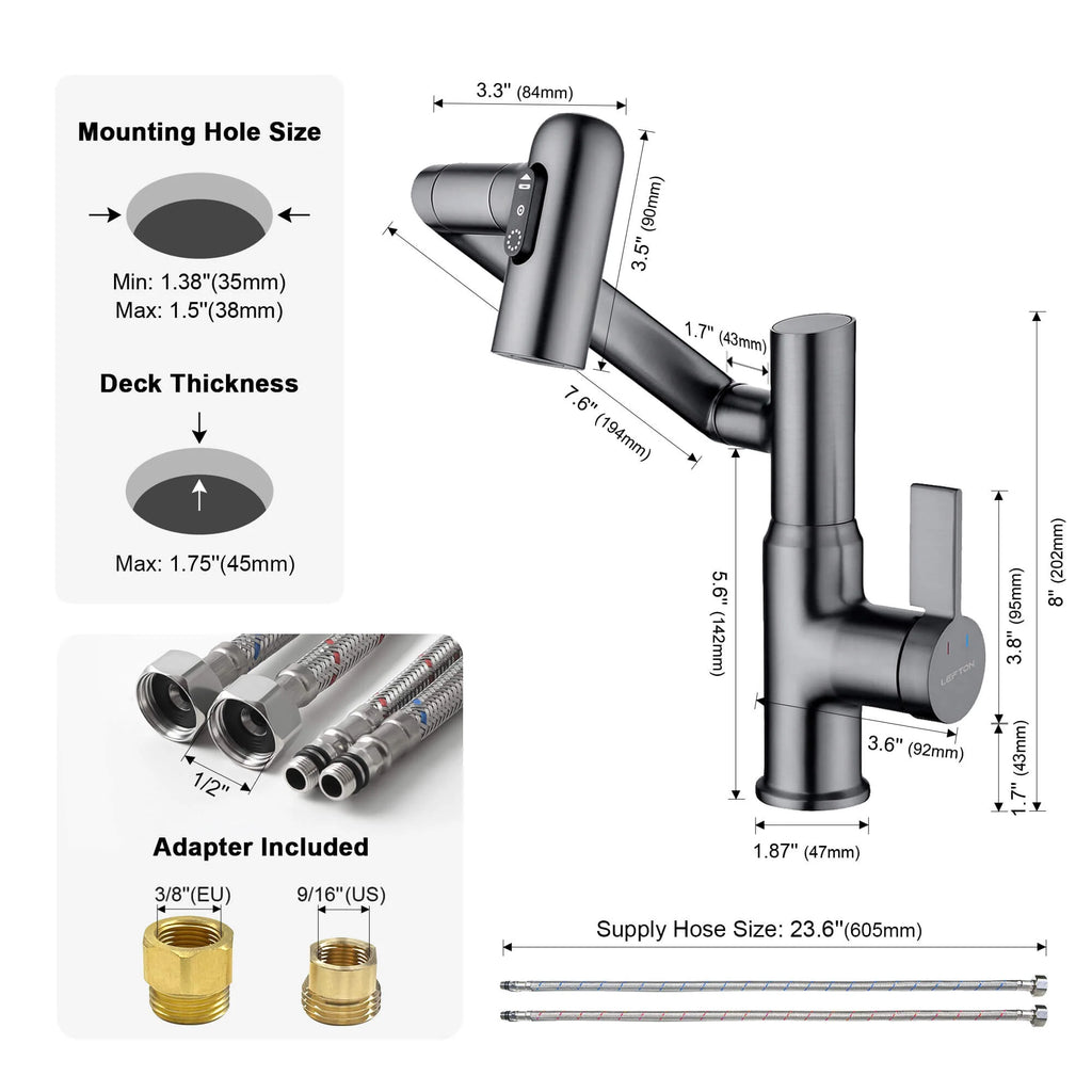 Single-Hole Rotating Faucet with Digital Temperature Display – Modern Design for Precise Water Control
