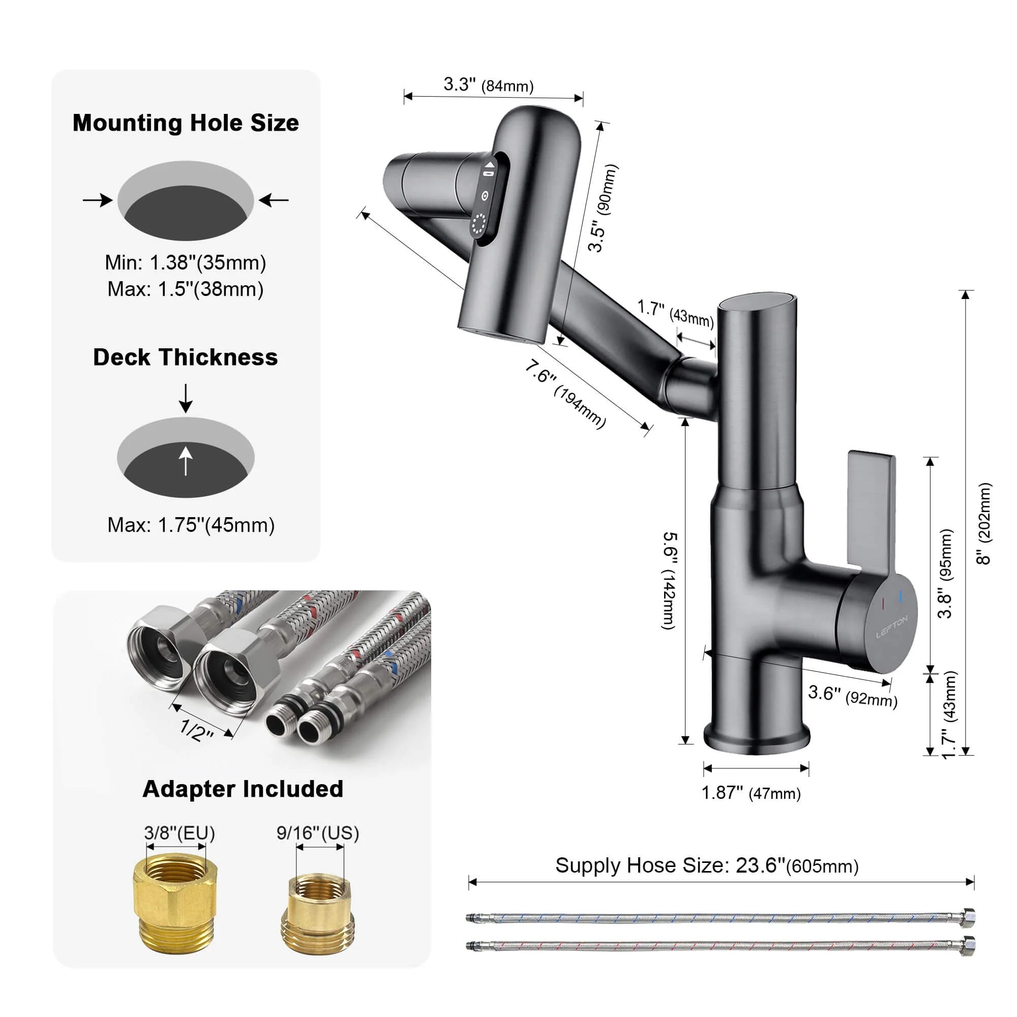Single-Hole Rotating Faucet with Digital Temperature Display – Modern Design for Precise Water Control