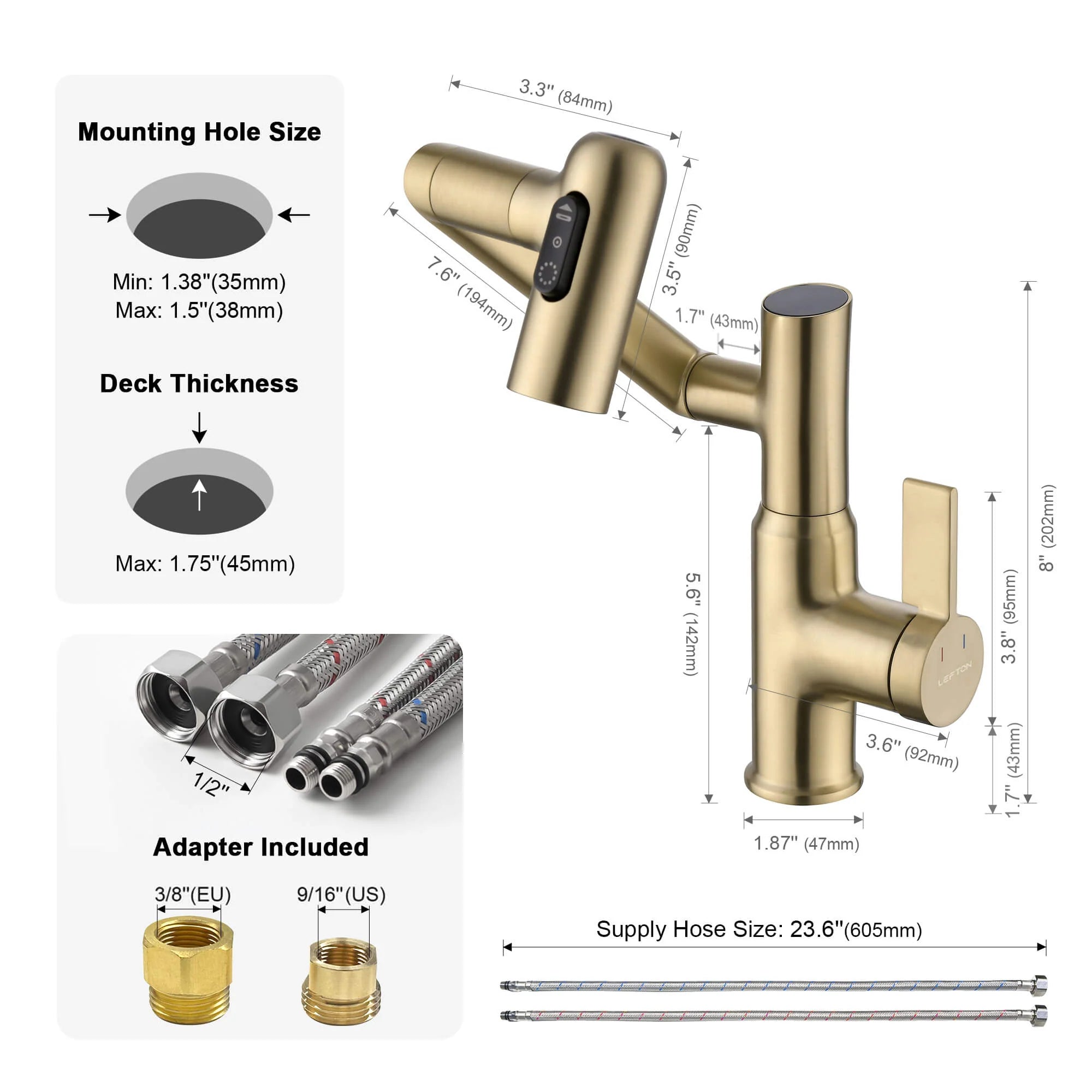 Single-Hole Rotating Faucet with Digital Temperature Display – Modern Design for Precise Water Control