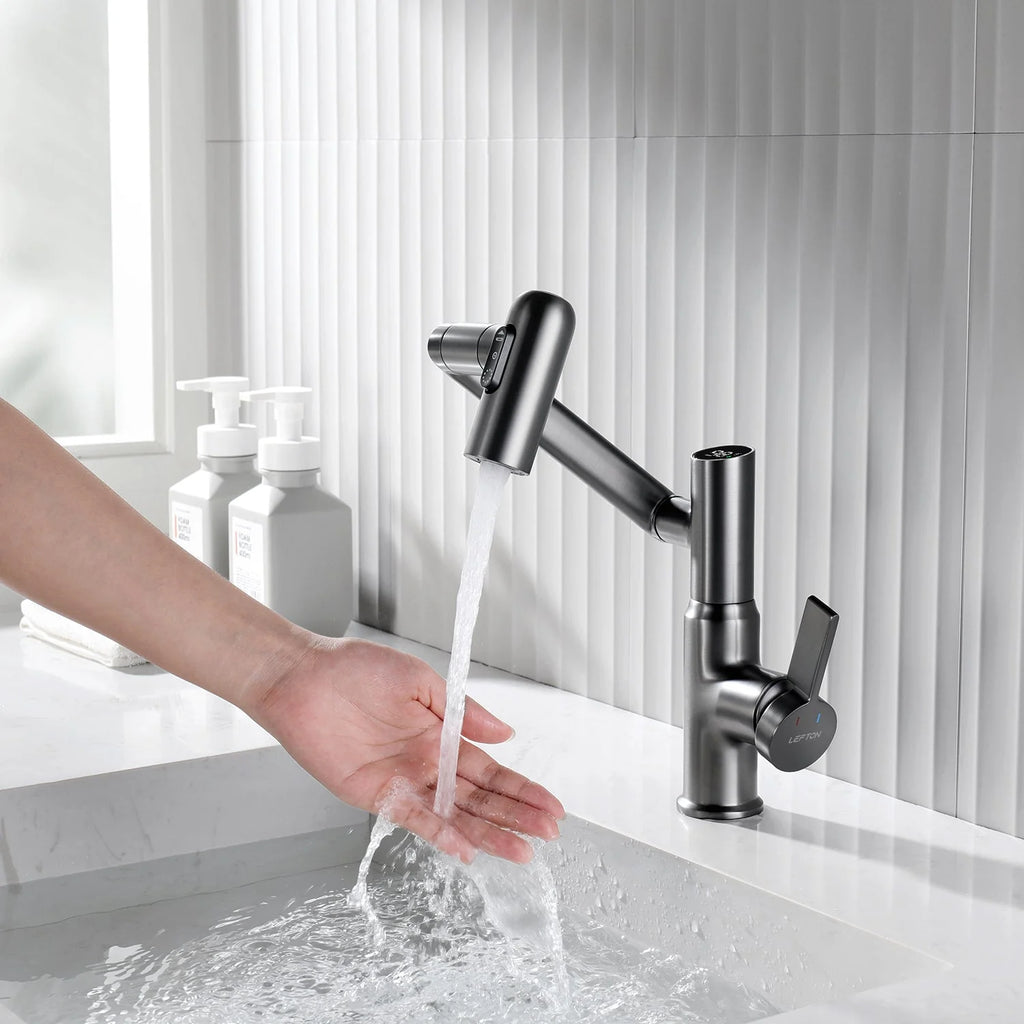 Single-Hole Rotating Faucet with Digital Temperature Display – Modern Design for Precise Water Control