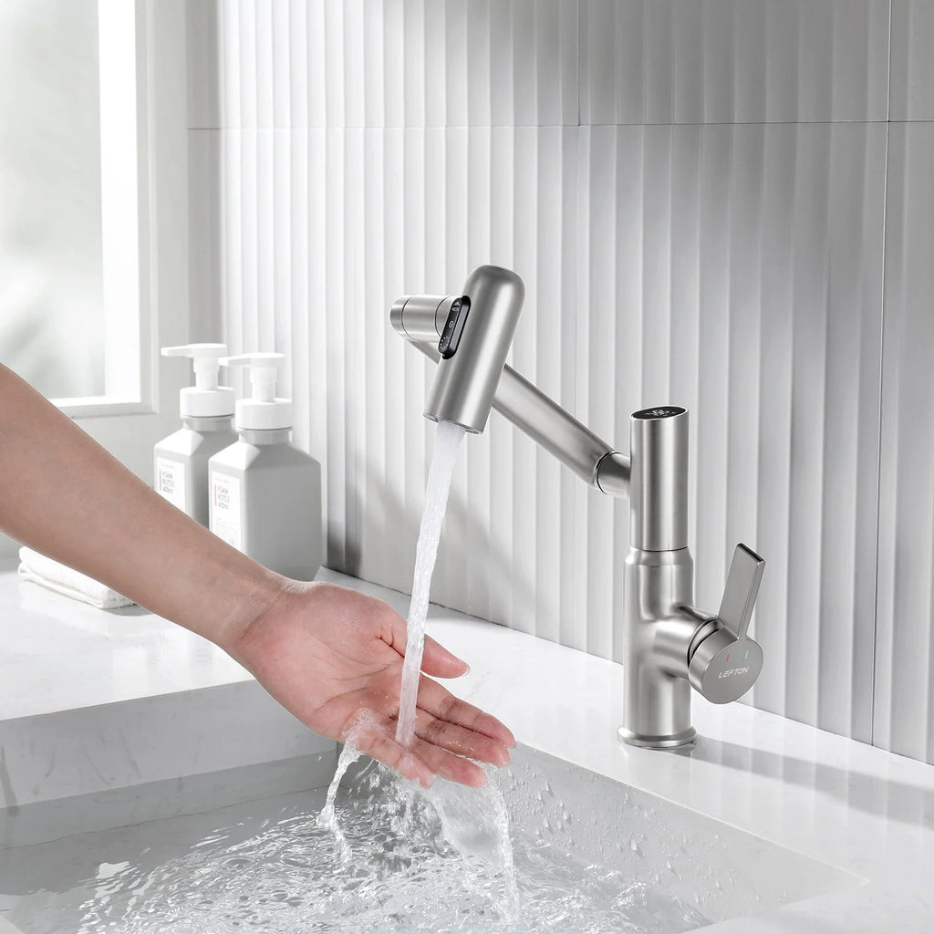 Single-Hole Rotating Faucet with Digital Temperature Display – Modern Design for Precise Water Control