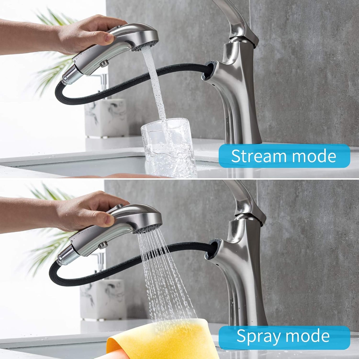 Pull-Out Bathroom Faucet – Single-Hole Modern  Faucet with 3-Mode Sprayer & Single-Handle Control